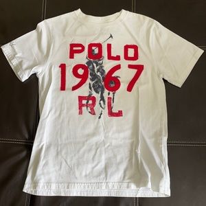 RALPH LAUREN Shirt, Size M, Color White and Red